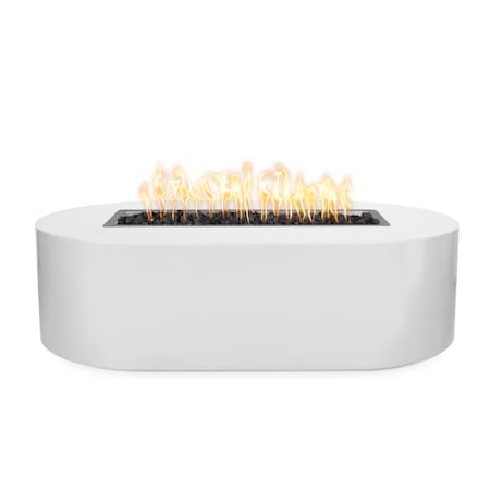 The Outdoor Plus 48 Rectangular Bispo Fire Pit, Powder Coated Metal, White, Low Voltage Electronic Ignition, Natural Gas OPT-BSPPC48E12V-WHT-NG